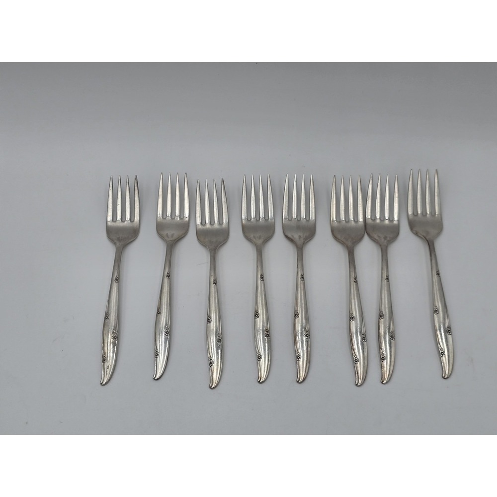 Oneida Community Silver Flower Silverplate Salad Forks Vintage Set Of 8